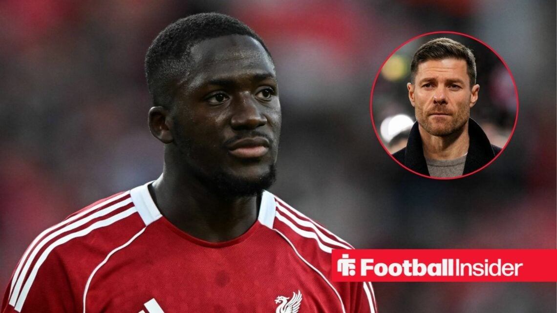 Ibrahima Konate in action for Liverpool, with Xabi Alonso in a circular inset