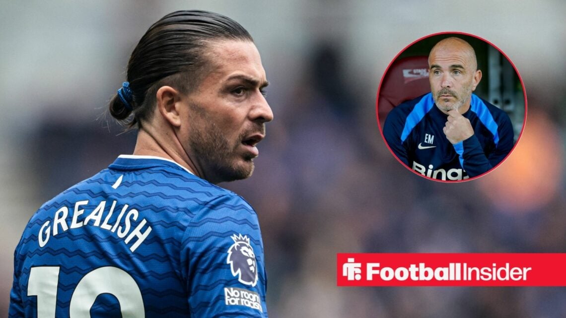Jack Grealish in an Everton shirt, Enzo Maresca in a circular inset