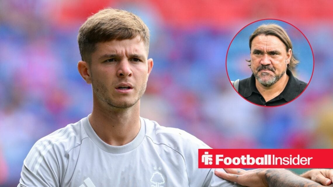 James McAtee in action for Nottingham Forest, with Daniel Farke in a circular inset