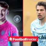 James Trafford in a Man City shirt alongside Stefan Ortega in a Man City training shirt