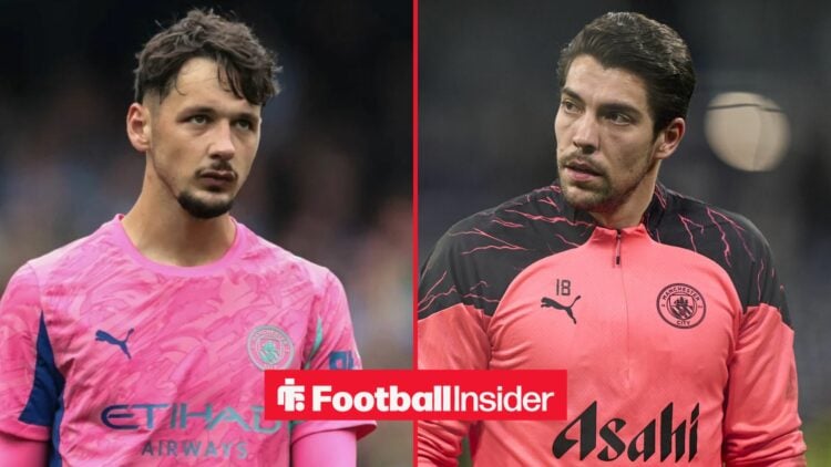 James Trafford looking concerned alongside Stefan Ortega looking serious