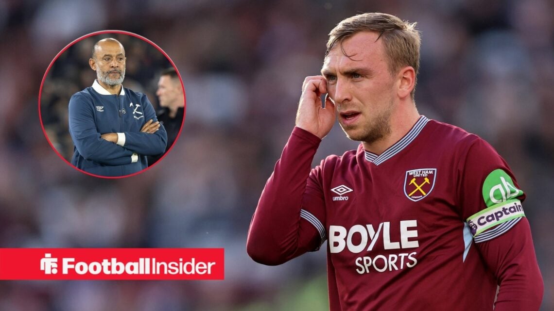 Jarrod Bowen in a West Ham shirt, Nuno Espirito Santo in a circular inset