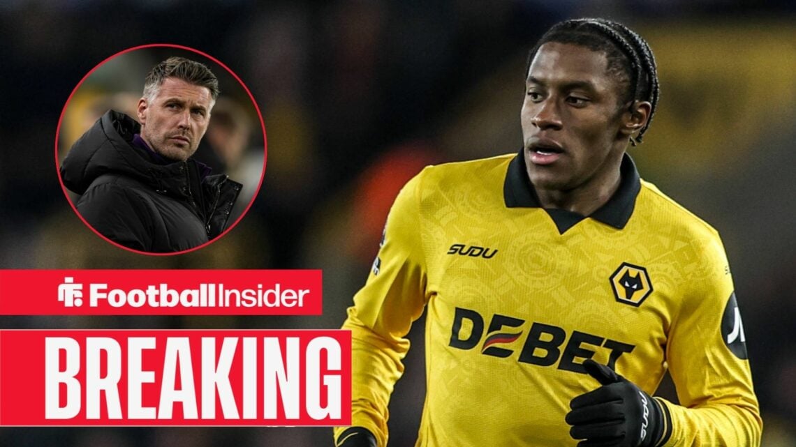 Jean-Ricner Bellegarde playing for Wolves, Rob Edwards in a circular inset