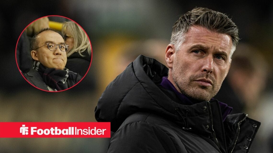 Wolves owner Jeff Shi looking serious on the left with Rob Edwards focused on the right