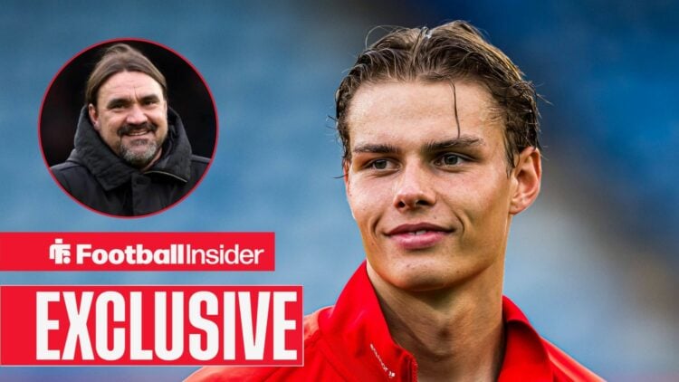 Jens Hjerto-Dahl pre-match with Norway Under-21s, and Daniel Farke in a circular inset