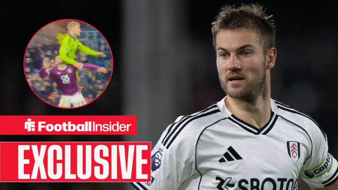 Joachim Andersen in a Fulham shirt, his challenge on Armando Broja in a circular inset