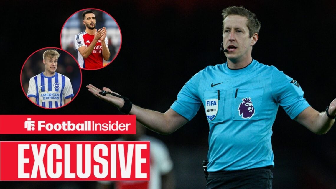 John Brooks refereeing, Jan Paul van Hecke and Mikel Merino in circular insets