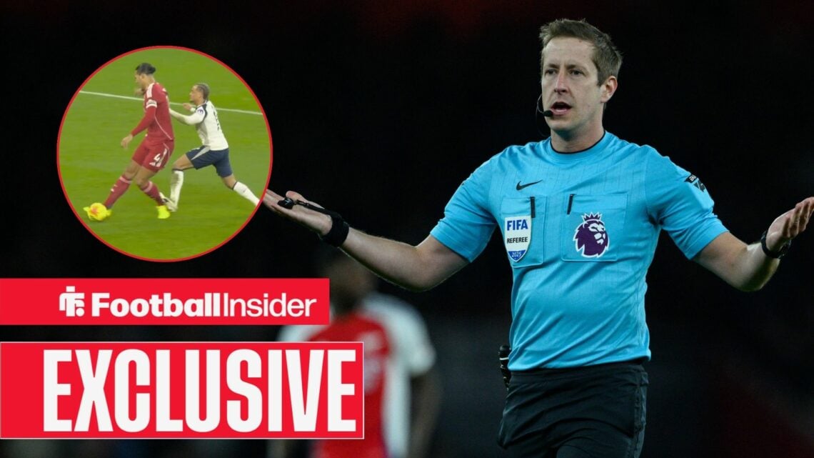 John Brooks officiating, Xavi Simons' red-card challenge in a circular inset