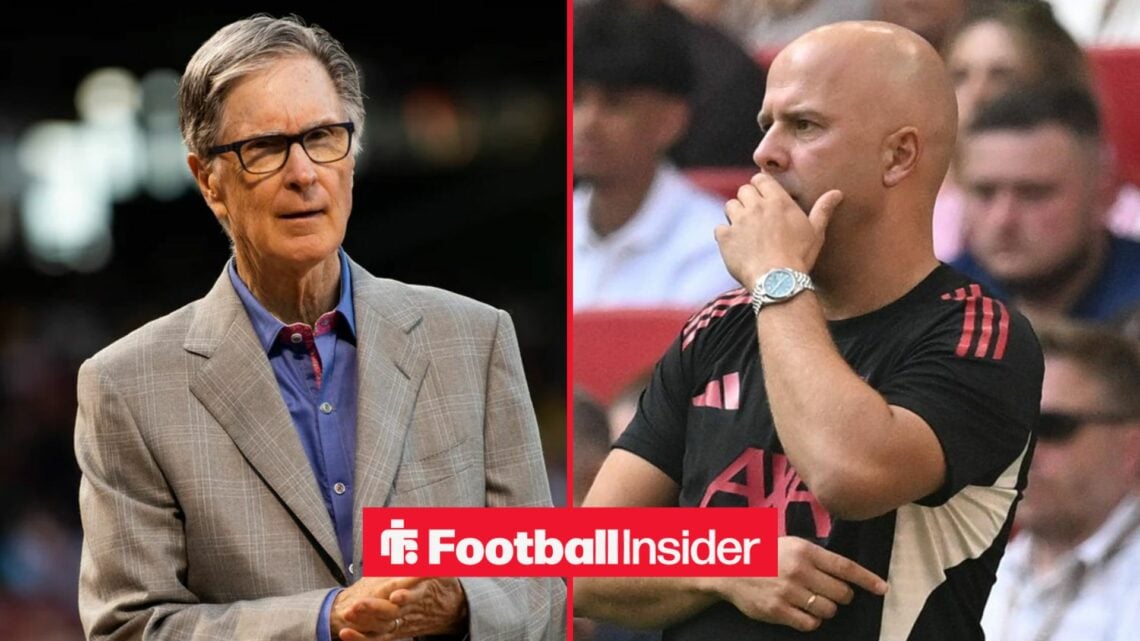 John Henry looking serious alongside Arne Slot with his hand over his mouth