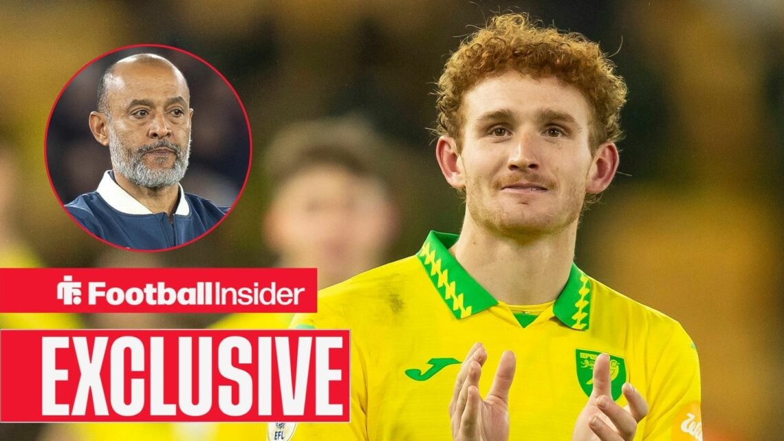 Josh Sargent applauding at Norwich City, with Nuno Espirito Santo in a circular inset
