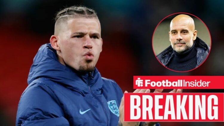 Kalvin Phillips applauding, with Pep Guardiola in a circular inset