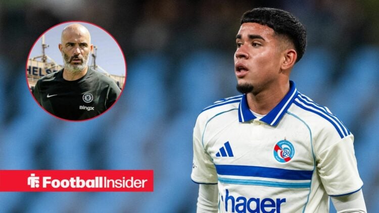 Kendry Paez playing for Strasbourg, Enzo Maresca in a circular inset