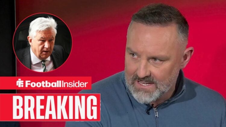 Breaking news as Kris Boyd looks angrily towards a circular inset which features Celtic chairman Peter Lawwell.