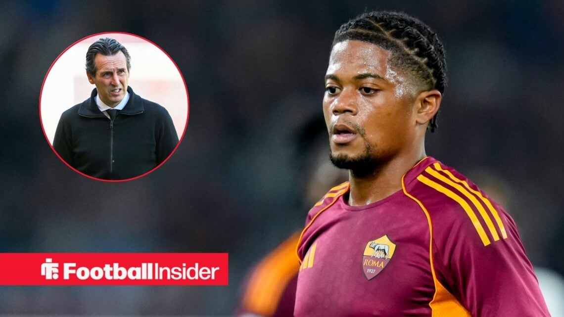 Leon Bailey playing for Roma, Unai Emery in a circular inset