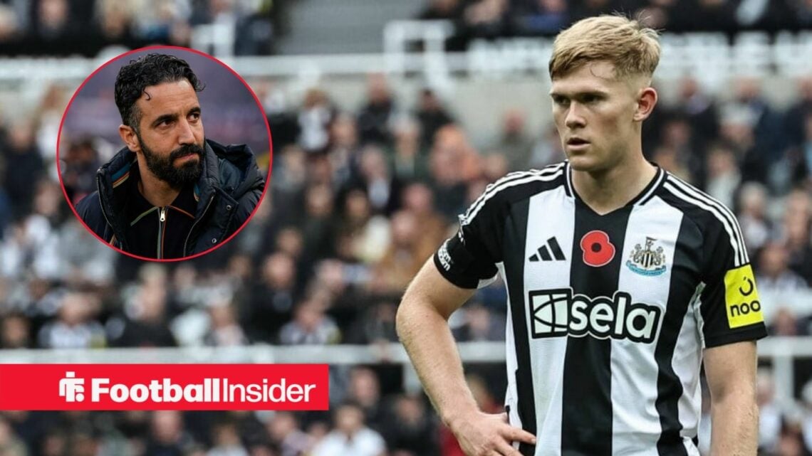 Lewis Hall at St James' Park, Ruben Amorim in a circular inset