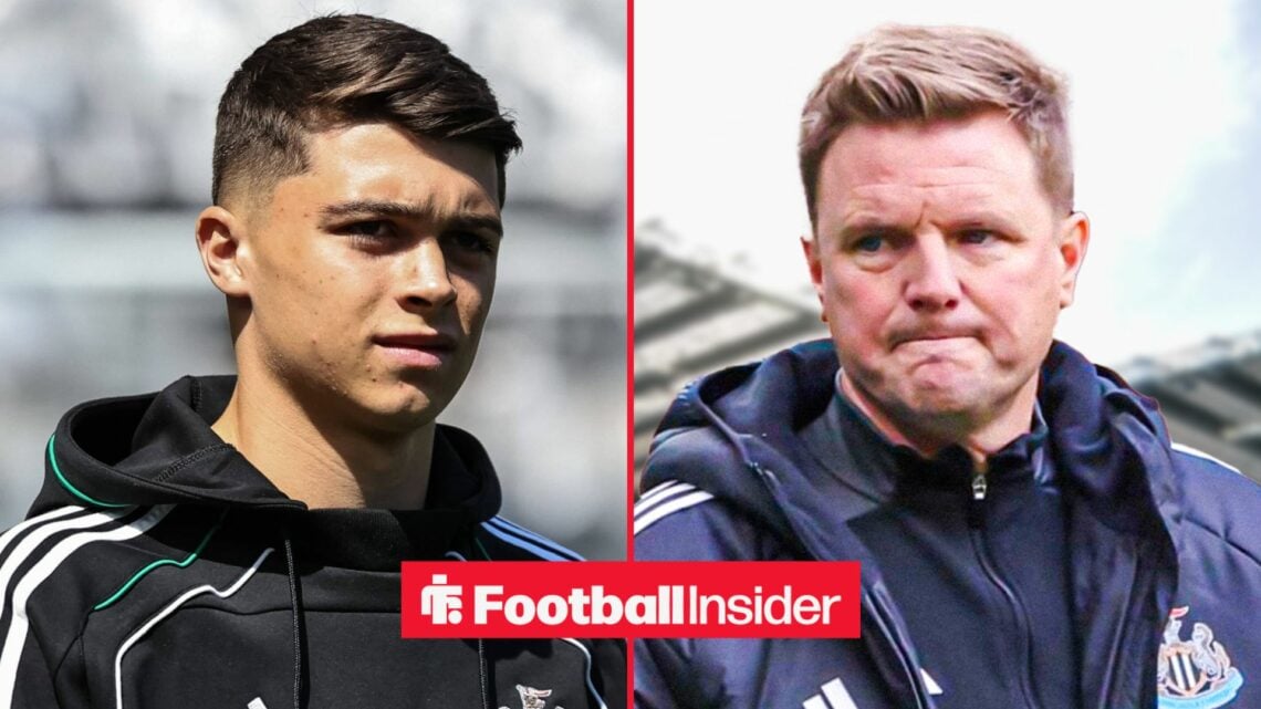 Lewis Miley pre-match with Newcastle, and Eddie Howe at St James' Park