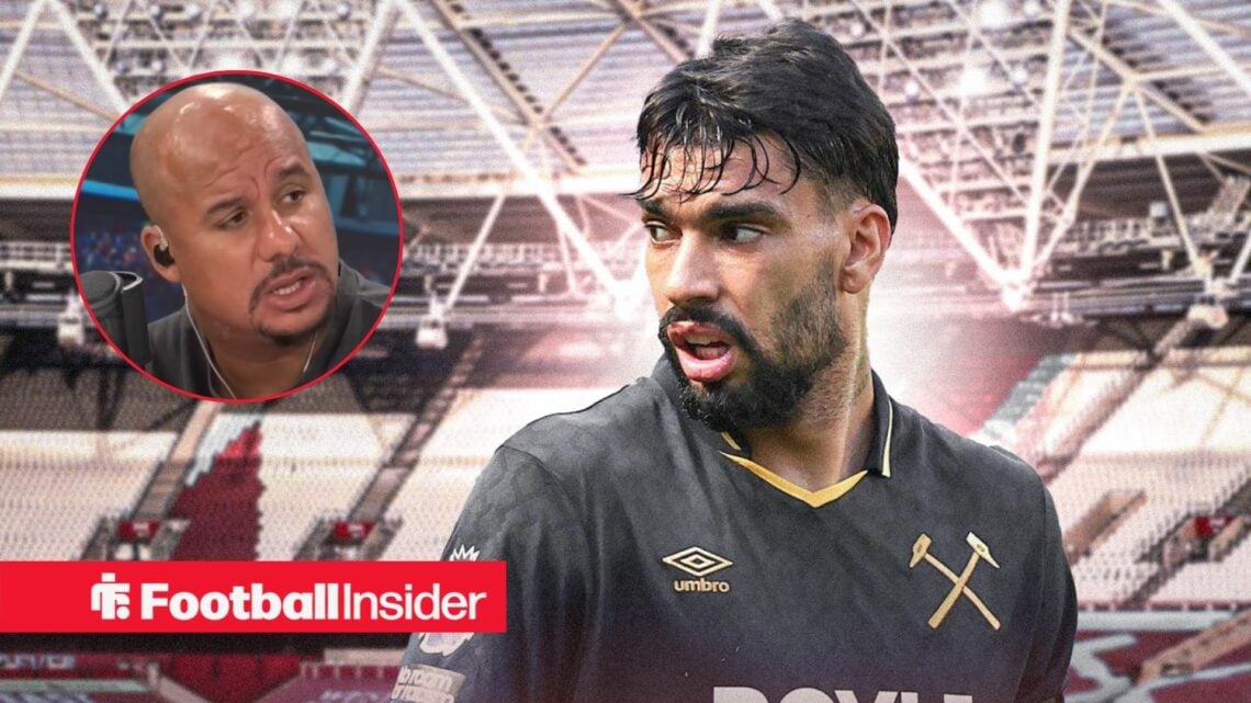 West Ham star Lucas Paqueta glances across at Gabby Agbonlahor, who looks angry in a circular inset.