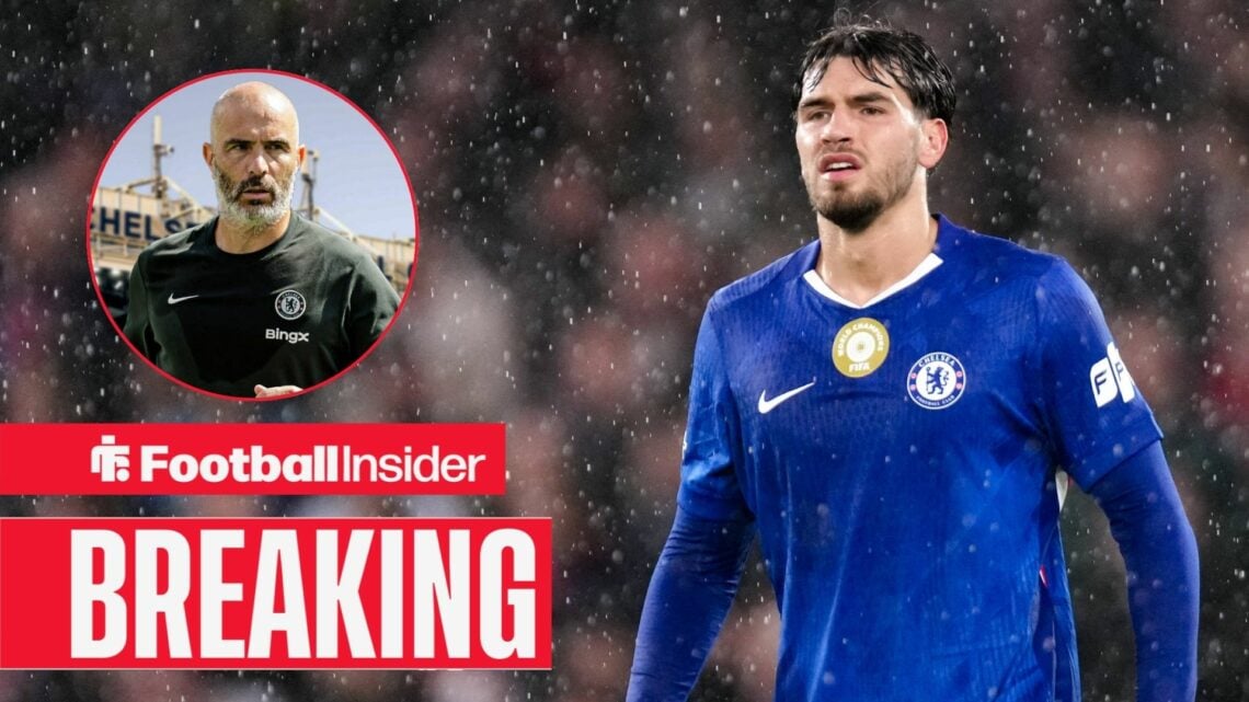 Marc Guiu playing for Chelsea, Enzo Maresca in a circular inset