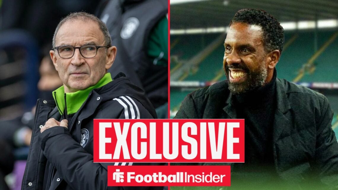 Football Insider exclusive as Celtic interim boss Martin O'Neill stares across a split image at Wilfried Nancy.