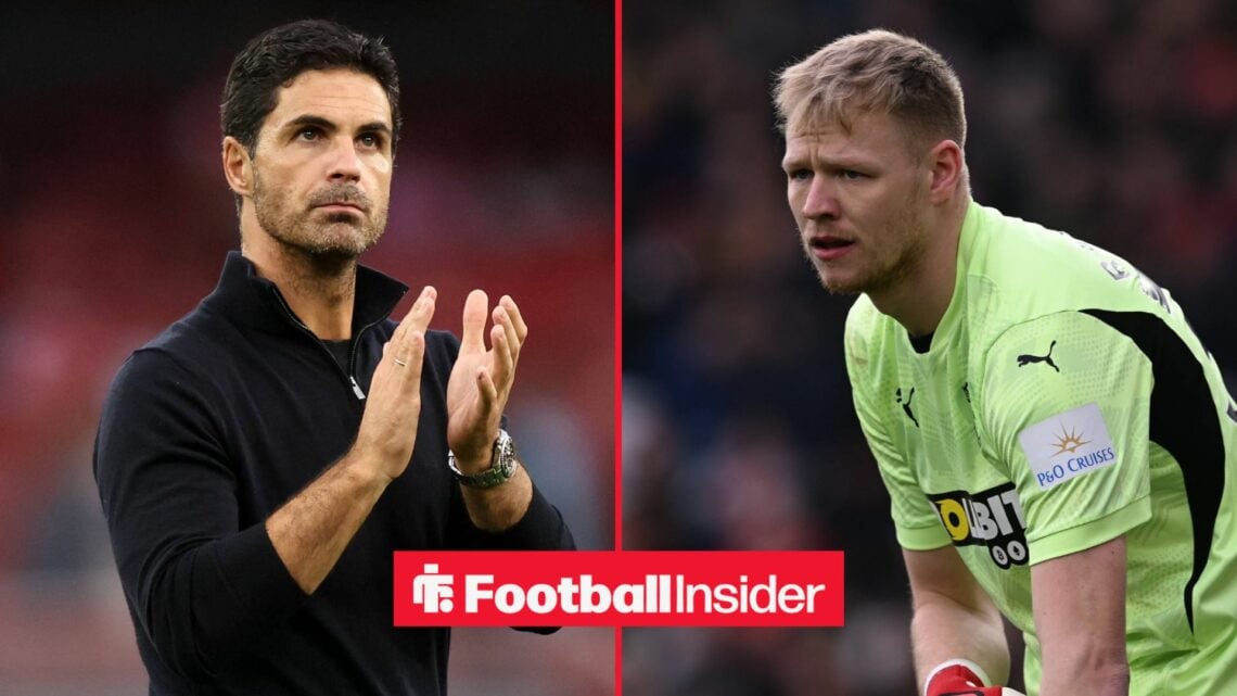 Mikel Arteta and Aaron Ramsdale side-by-side