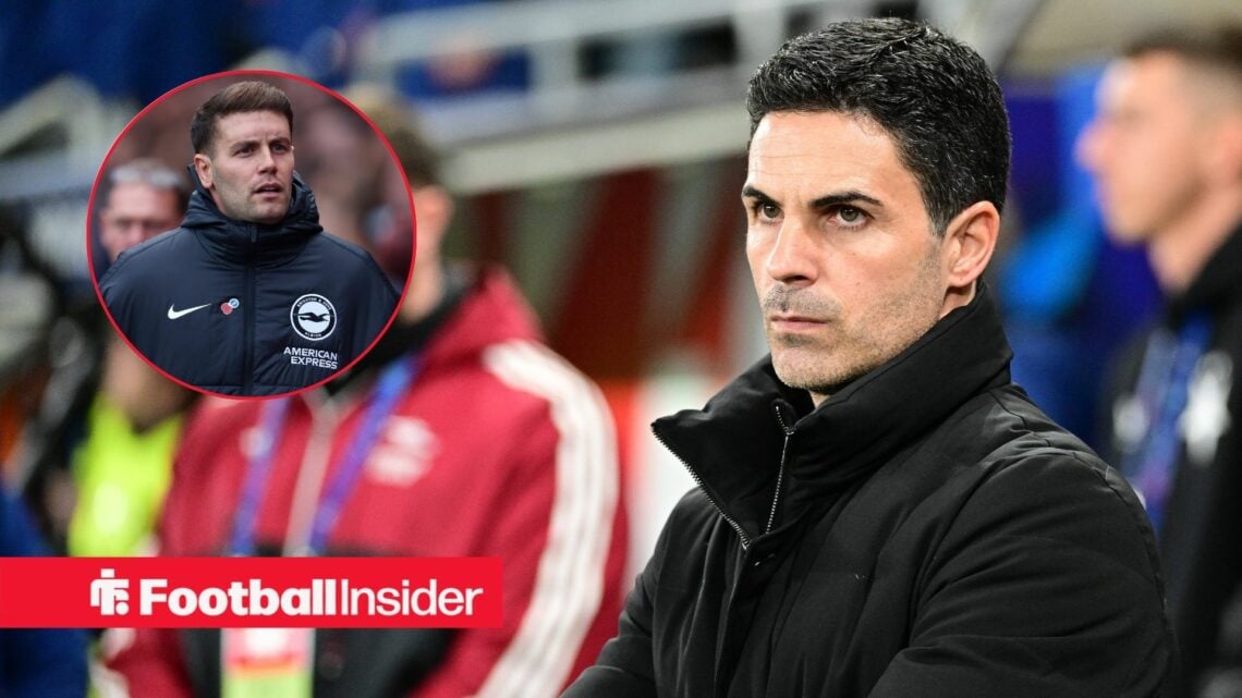 Mikel Arteta on the sidelines, Fabian Hurzeler in a circular inset