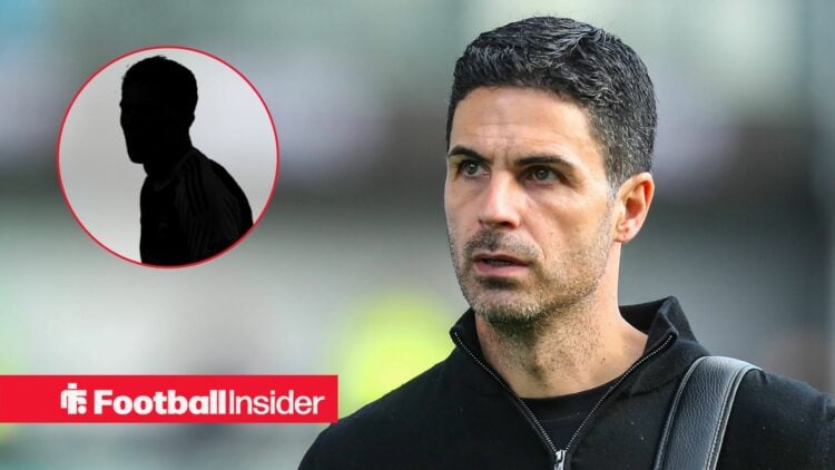 Mikel Arteta, Viktor Gyokeres' silhouette in a circular inset