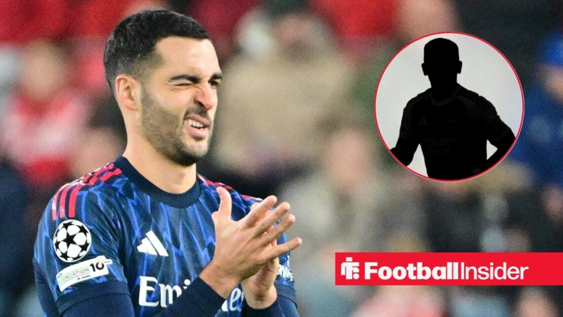 Mikel Merino clapping and winking, Gabriel Jesus' silhouette in a circular inset