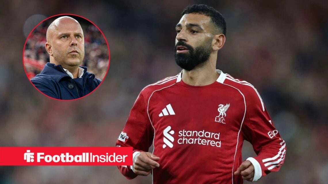 Mohamed Salah in a Liverpool shirt with Arne Slot included in a circular inset