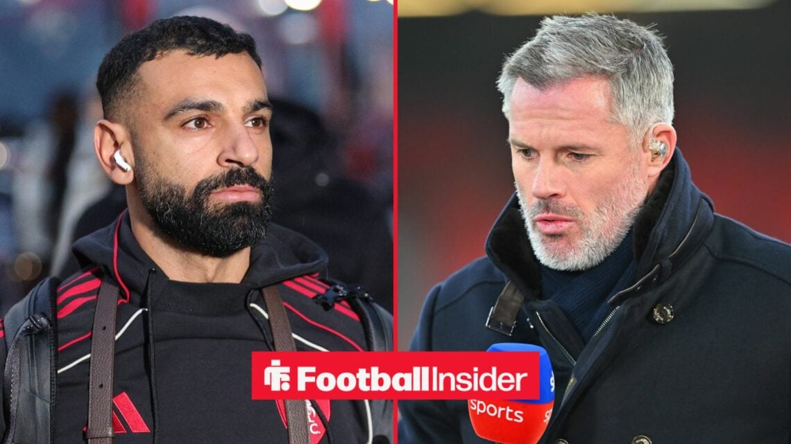 Mohamed Salah in a Liverpool hoodie alongside Jamie Carragher on Sky Sports