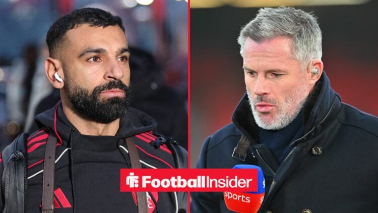 Mohamed Salah in a Liverpool hoodie alongside Jamie Carragher on Sky Sports