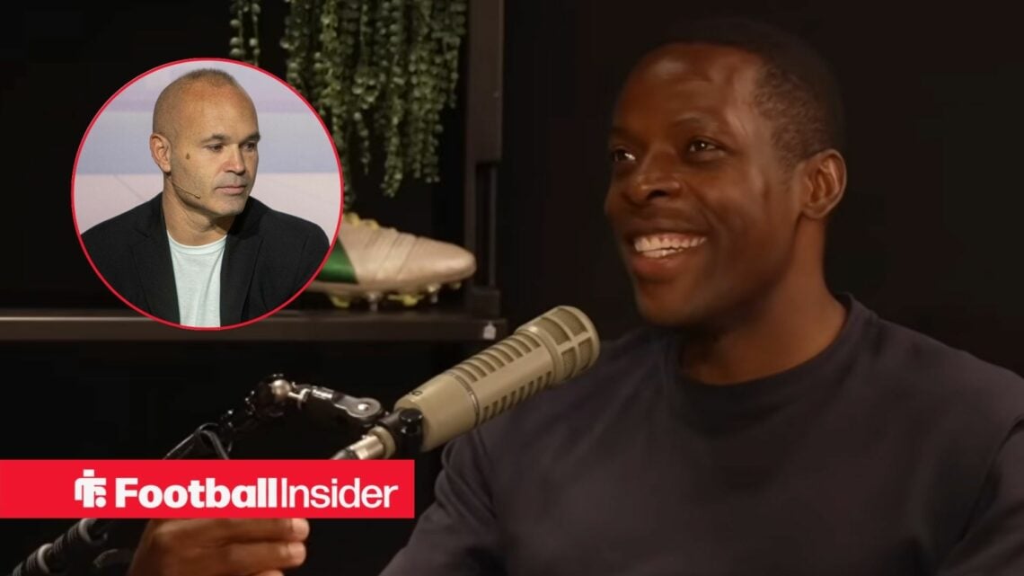 Nedum Onuoha on a podcast, Iniesta in a circular inset