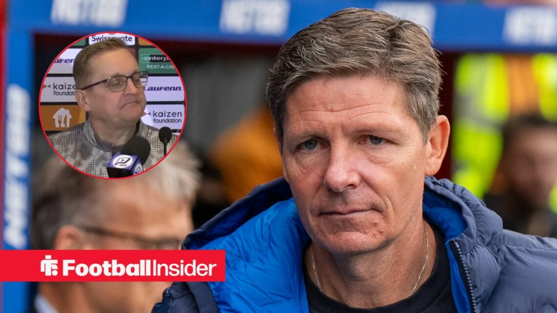 Oliver Glasner at Selhurst Park, Jarkko Wiss in a circular inset