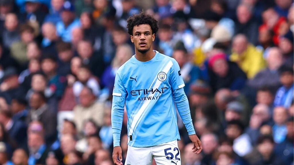 Oscar Bobb in action for Man City
