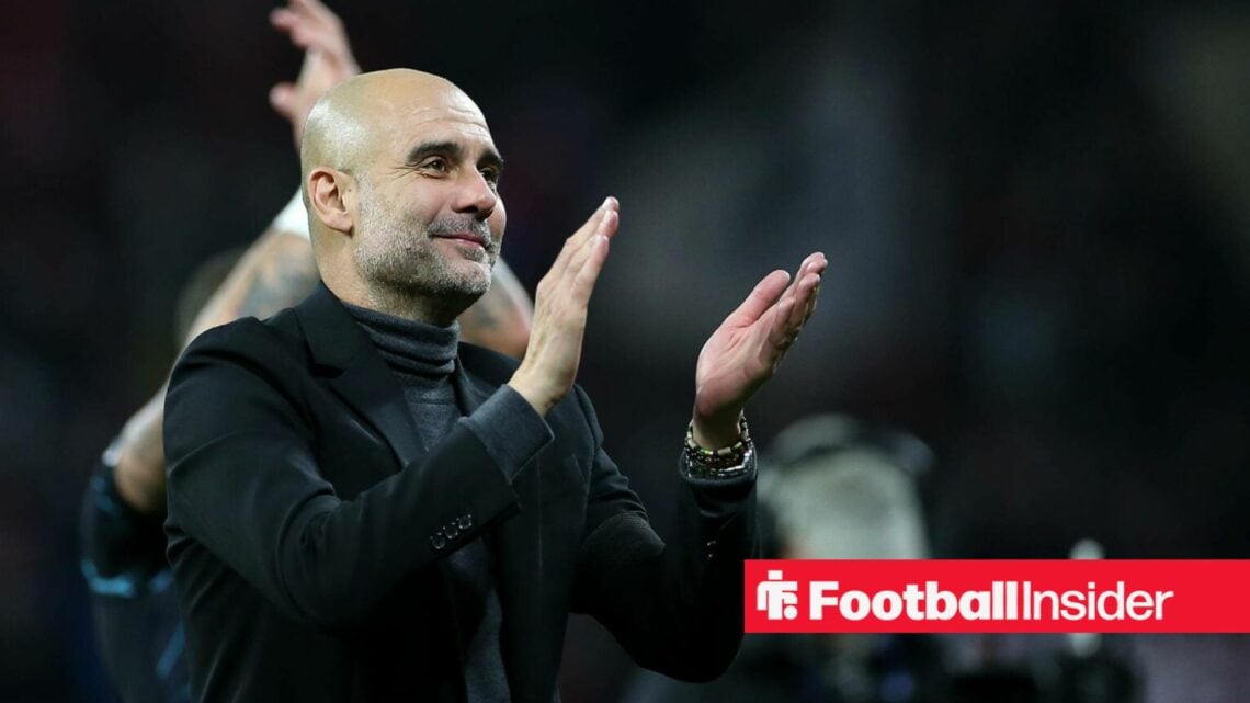 Pep Guardiola clapping his hands for Man City