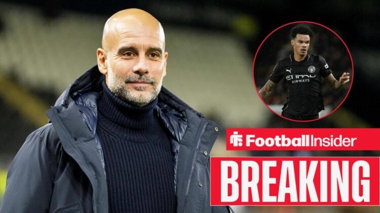 Pep Guardiola as Man City boss, Nico O'Reilly in a circular inset