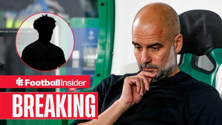 Pep Guardiola sad, Oscar Bobb's silhouette in a circular inset