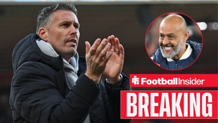 Rob Edwards clapping, Nuno Espirito Santo in a circular inset