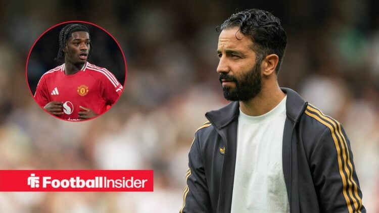 Ruben Amorim at Old Trafford, Ayden Heaven in a circular inset