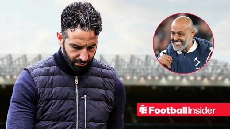 Ruben Amorim at Old Trafford, Nuno Espirito Santo in a circular inset