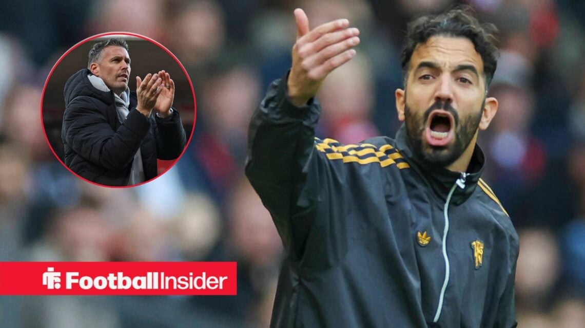 Ruben Amorim shouting, Rob Edwards in a circular inset