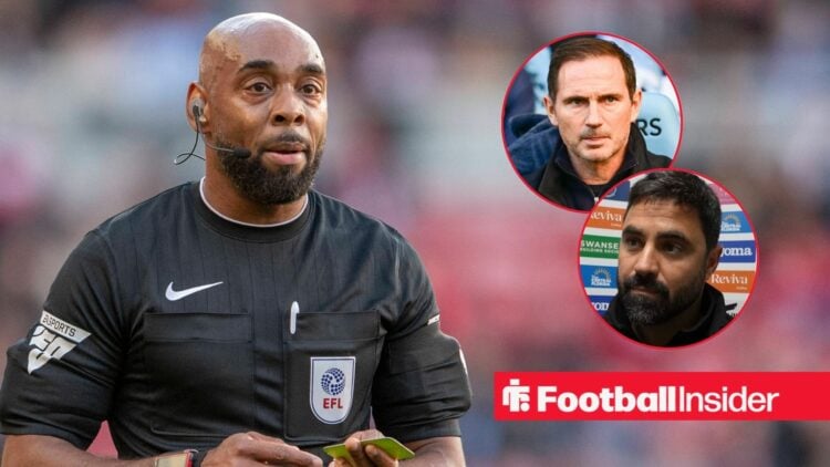 Samuel Allison as referee, Frank Lampard and Vitor Matos in circular insets