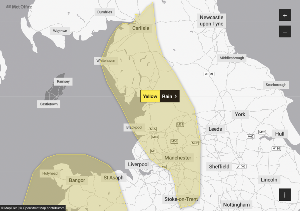 The weather warning in place for Blackburn Rovers vs Ipswich Town.