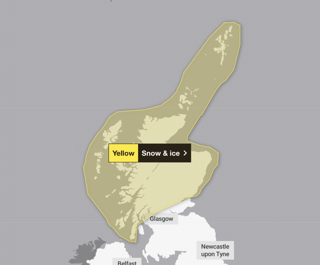 The weather warning that the Met Office have issued across Scotland this weekend.