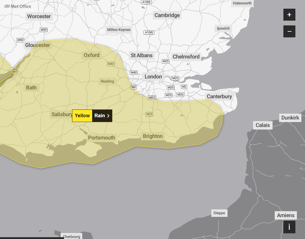 Met Office weather warning showing Croydon