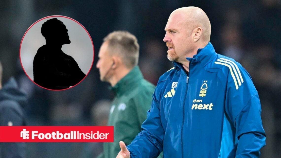 Sean Dyche on the touchline, Arnaud Kalimuendo's silhouette in a circular inset