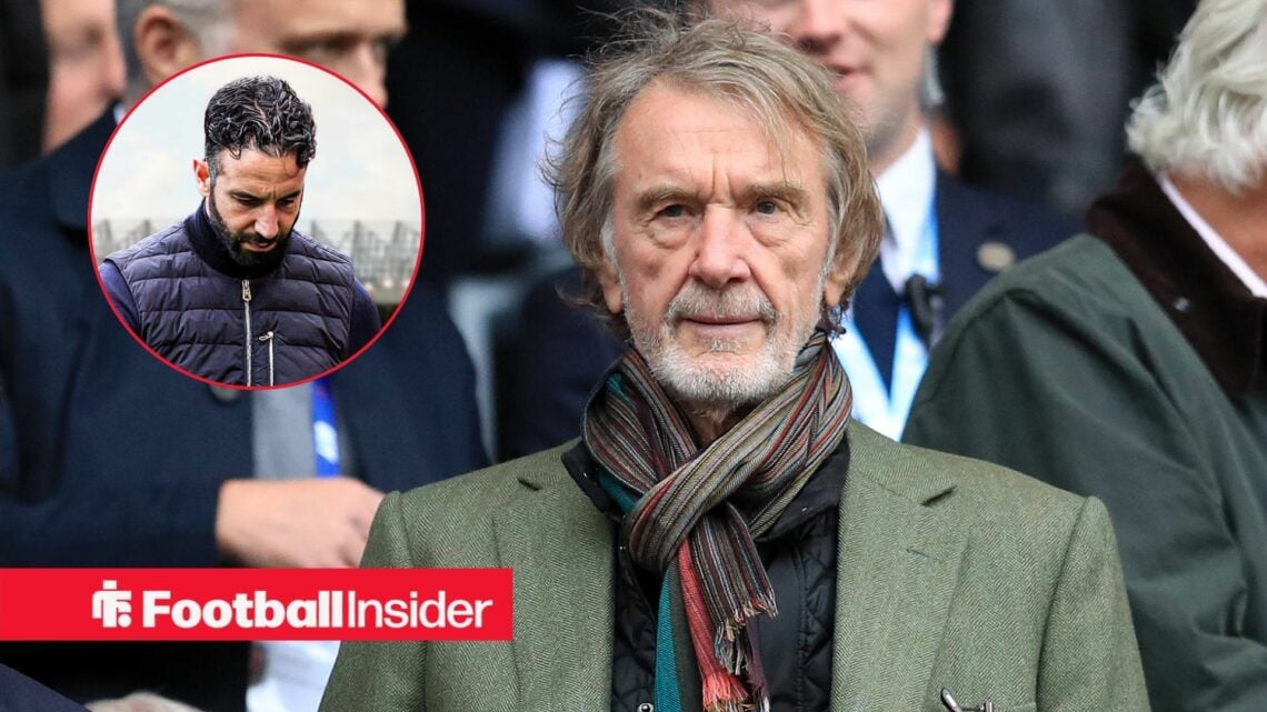 Sir Jim Ratcliffe wearing a green coat with Ruben Amorim included in a circular inset