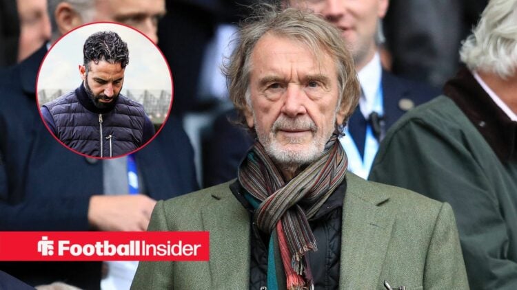 Sir Jim Ratcliffe wearing a green coat with Ruben Amorim included in a circular inset