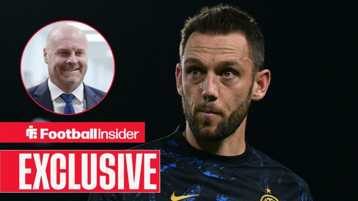 Stefan de Vrij in action for Inter Milan, with Sean Dyche in a circular inset