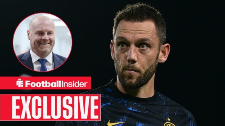 Stefan de Vrij in action for Inter Milan, with Sean Dyche in a circular inset