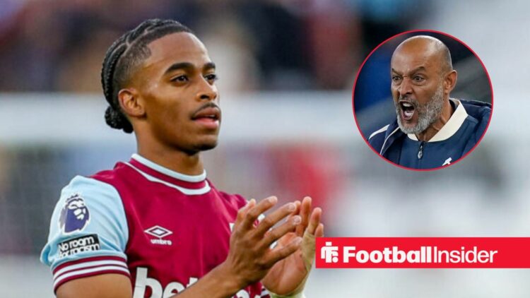 Crysencio Summerville applauding, with Nuno Espirito Santo in a circular inset